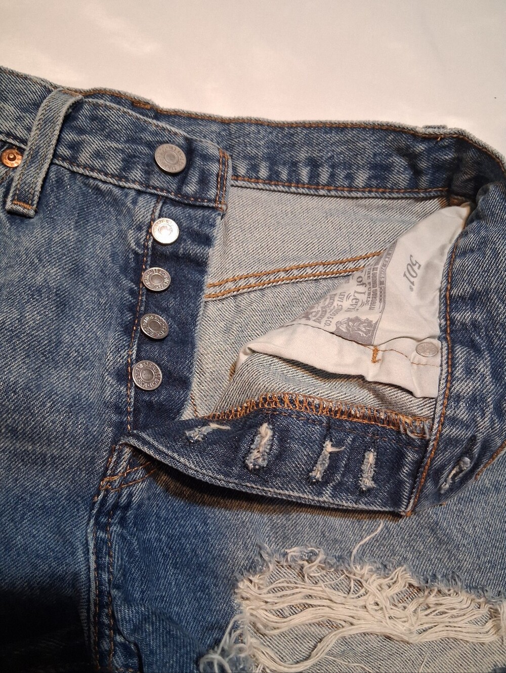 Levi's 501 Original Distressed Cutoff Shorts Raw Hem Vintage Denim - W 27 - Picture 7 of 15